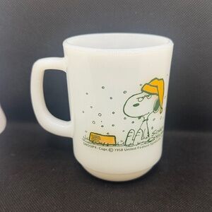 Vintage 1958 Snoopy Milk Glass Fire King Mug / Cup